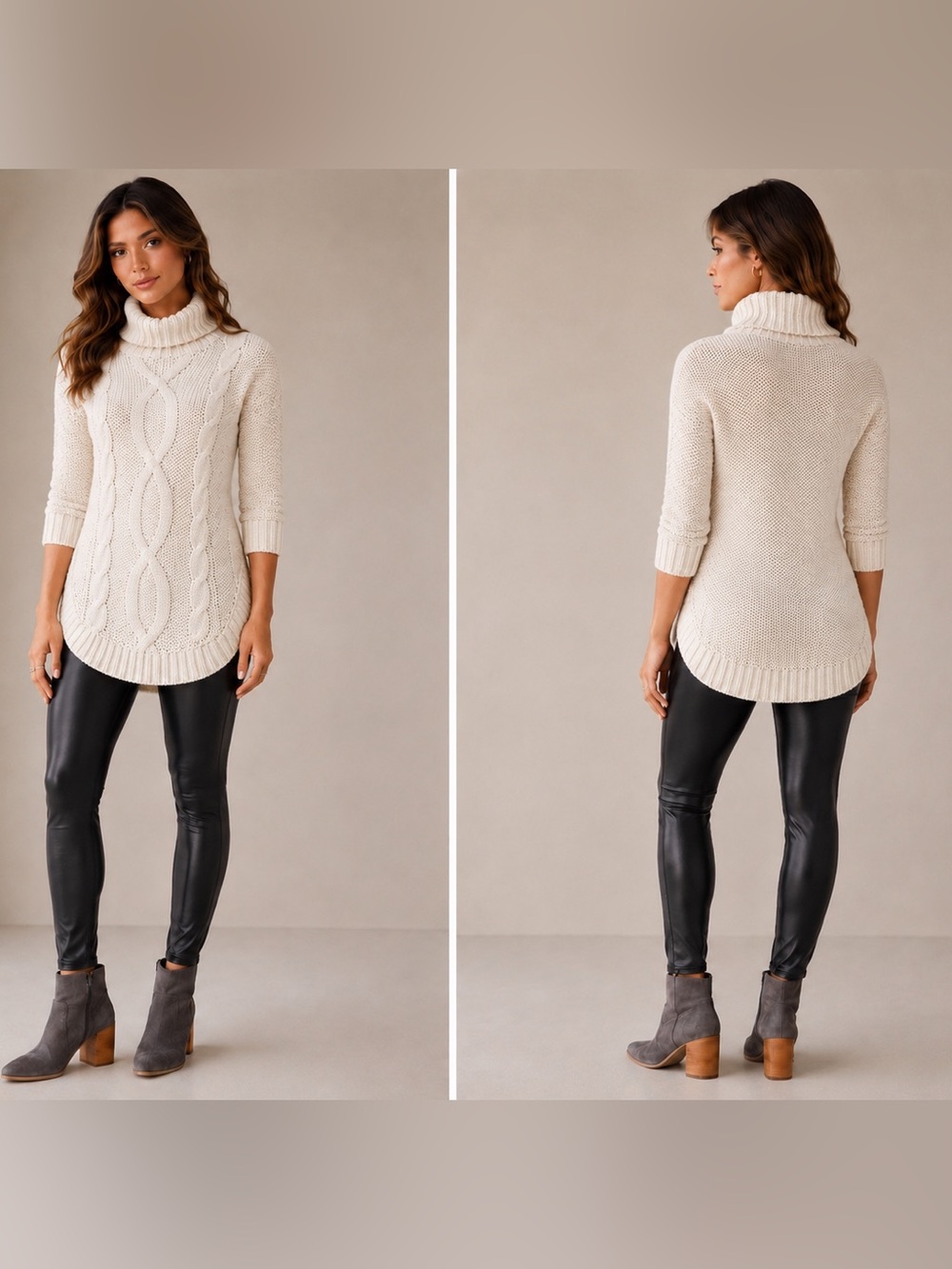 Express Ivory Cable Knit Cowl Neck Tunic Sweater Medium Cozy Chunky Knit